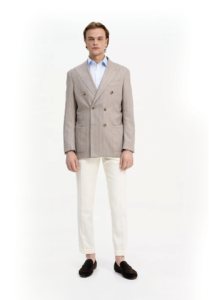 Sand double breasted blazer with linen and cotton