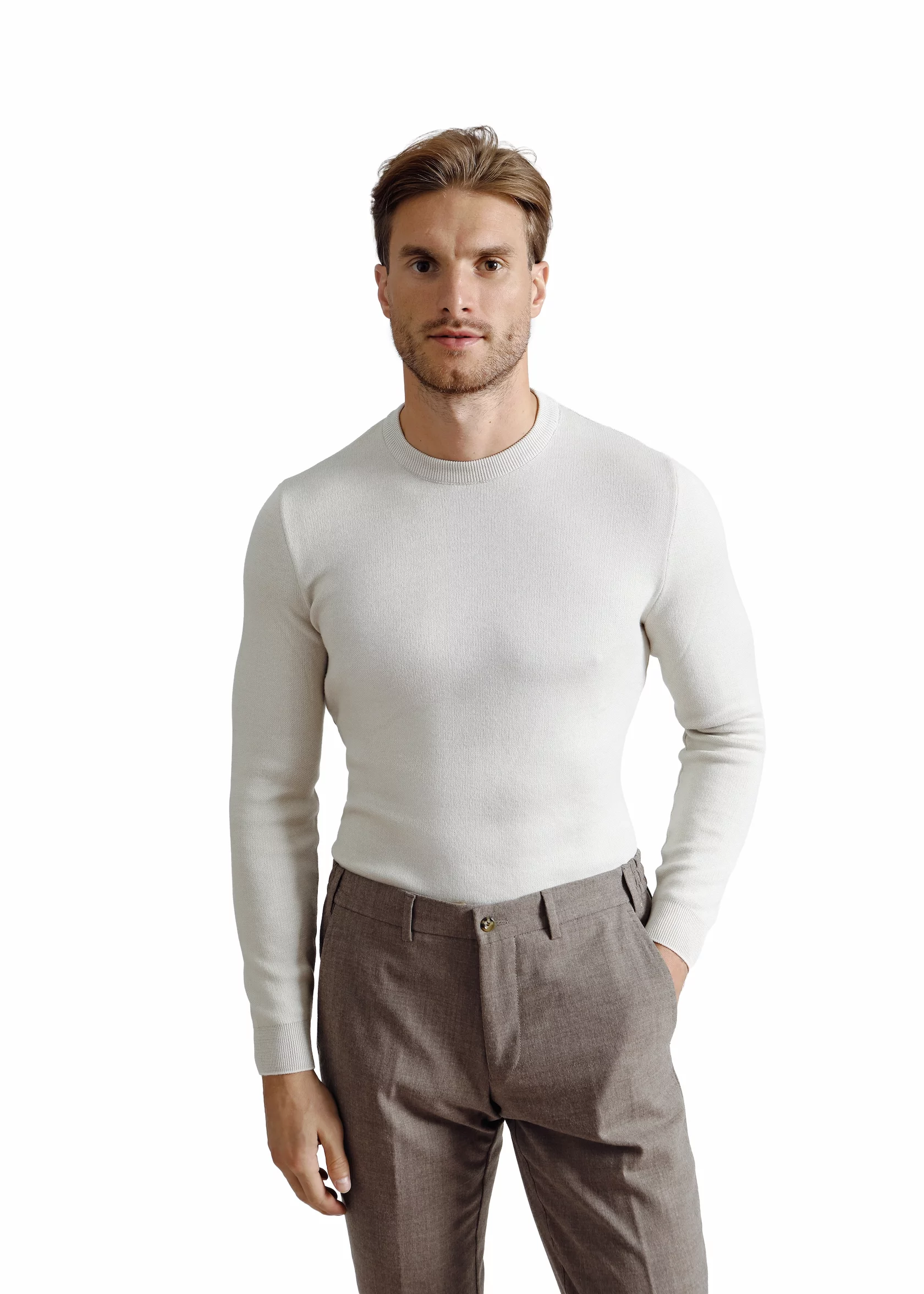Cream white melange cotton pullover