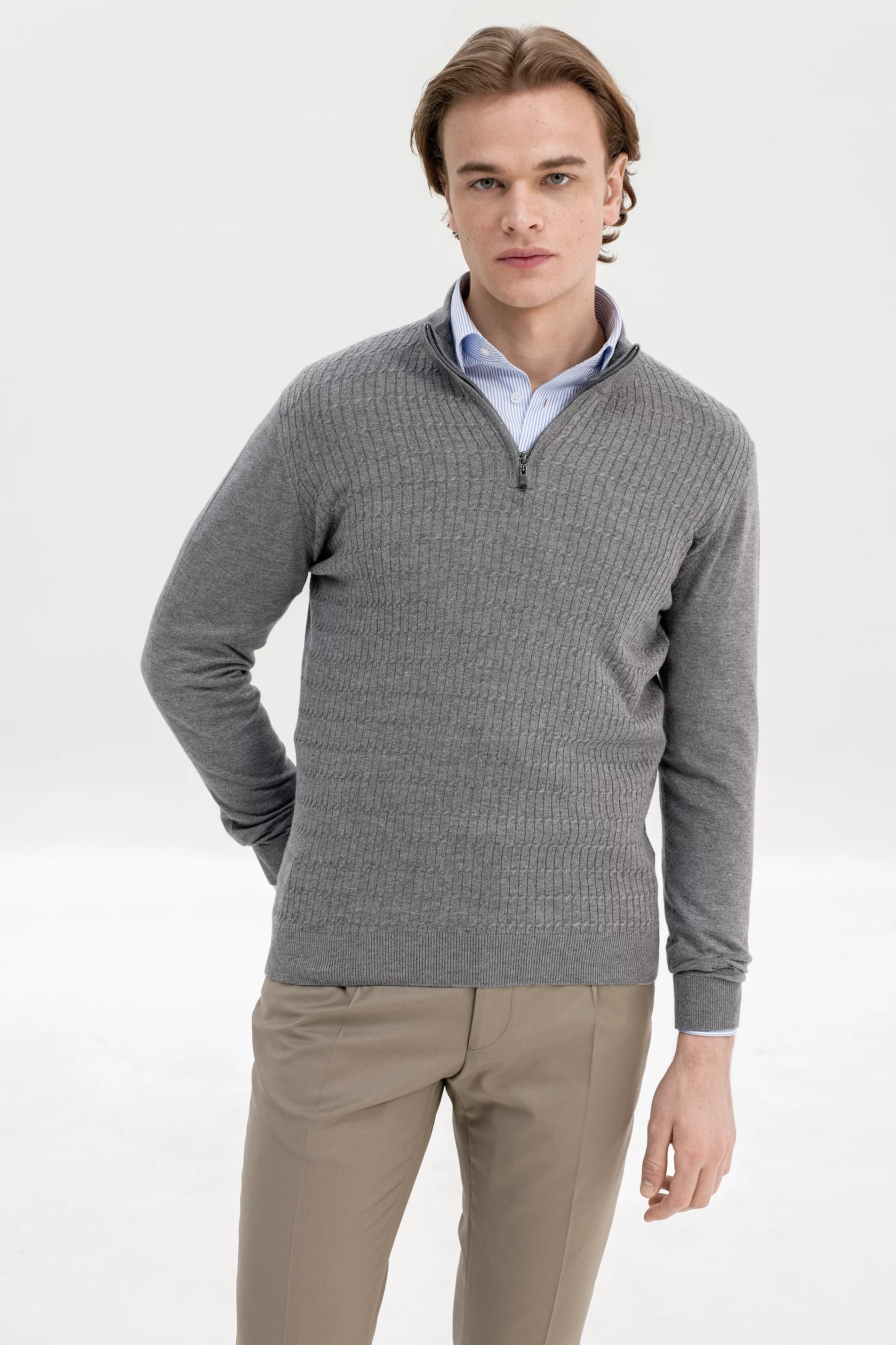 Half-zip cable-knit pullover with cashmere