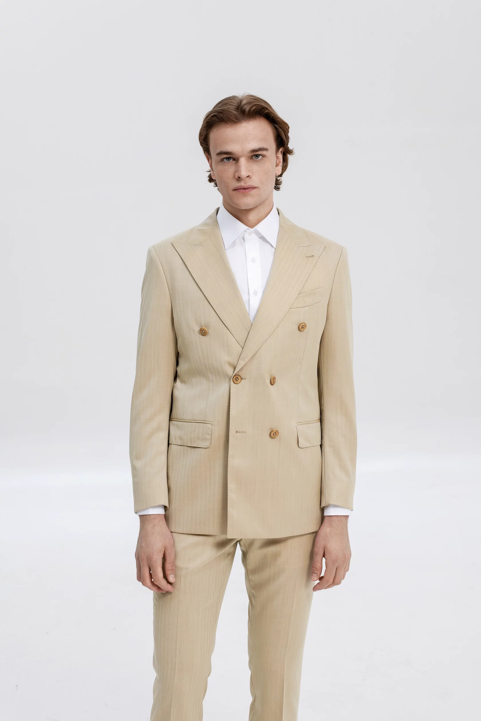 CREME DOUBLE-BREASTED SUIT WITH INVISIBLE STRIPES - Image 3