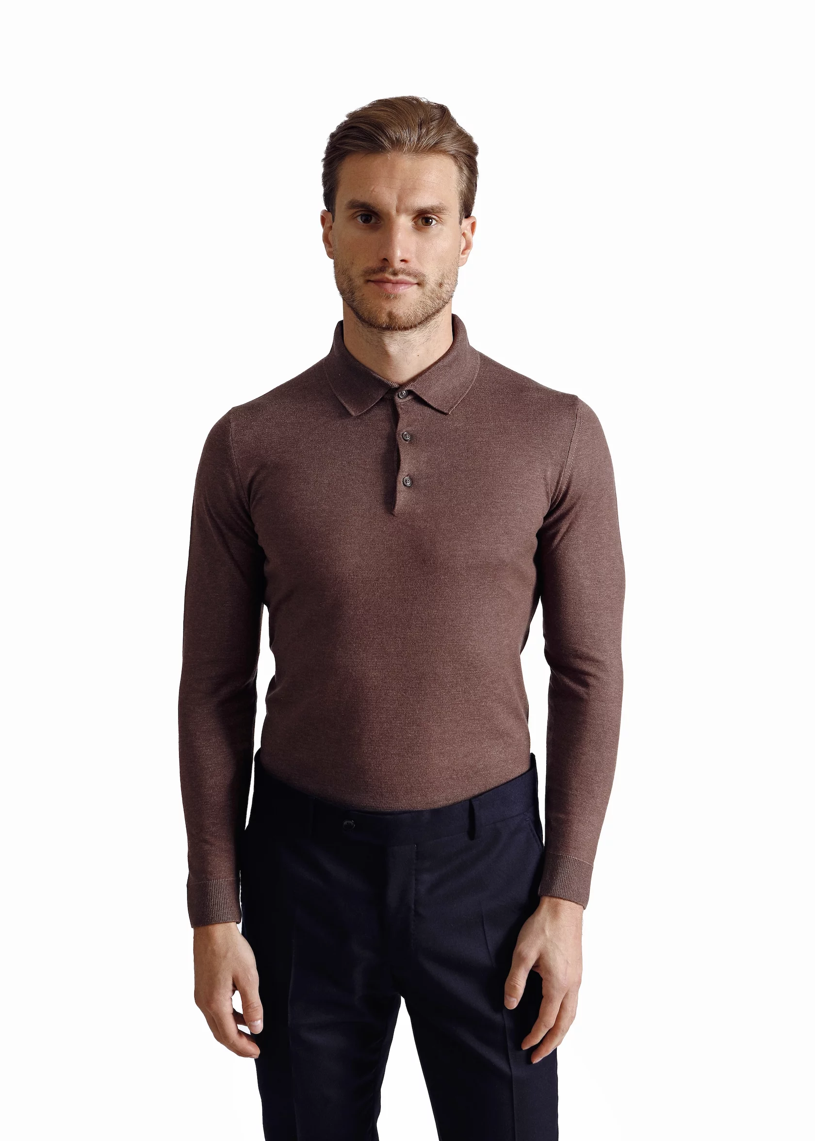 Long sleeves polo with cashmere