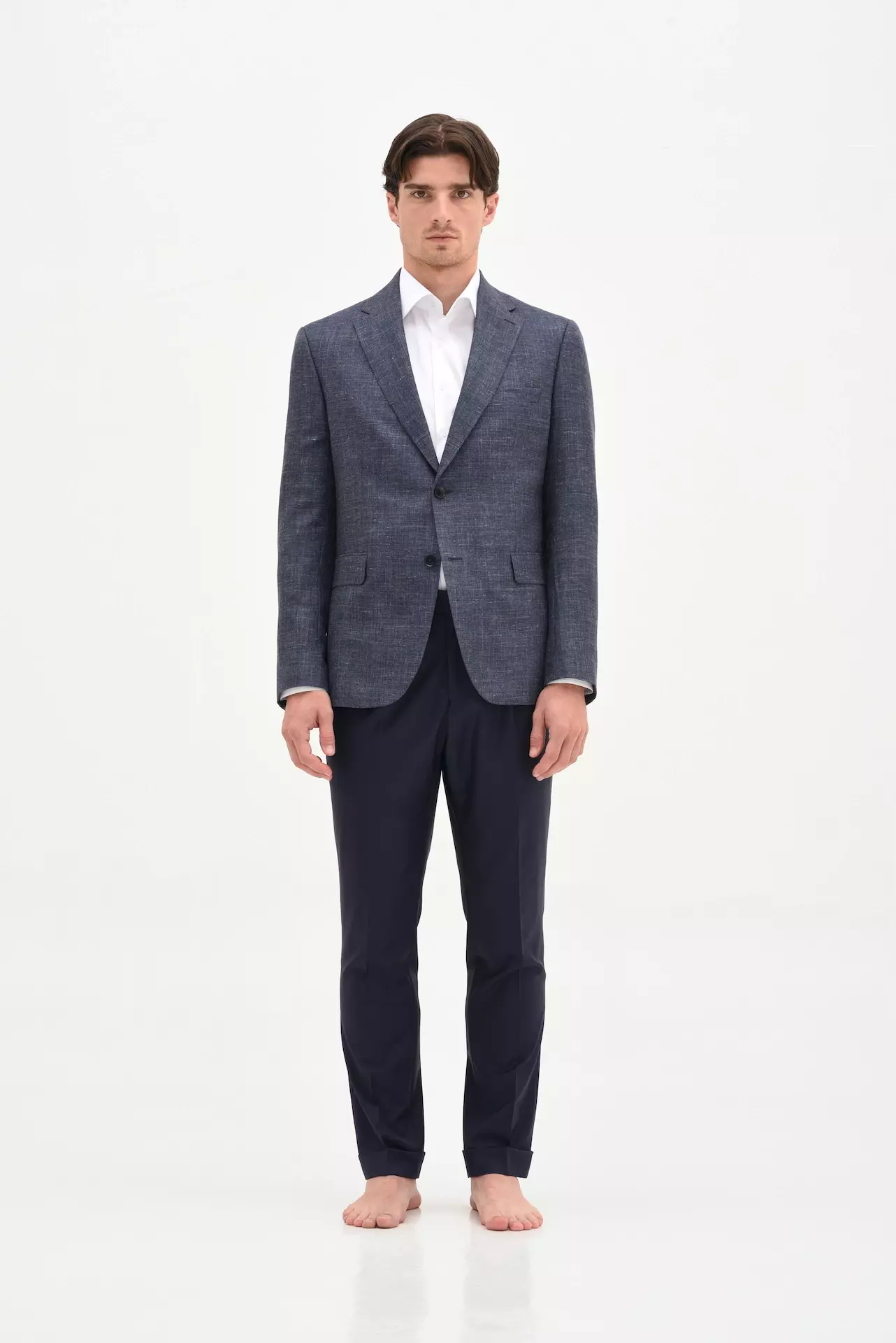 Mediterranean blue blazer with silk, wool and linen