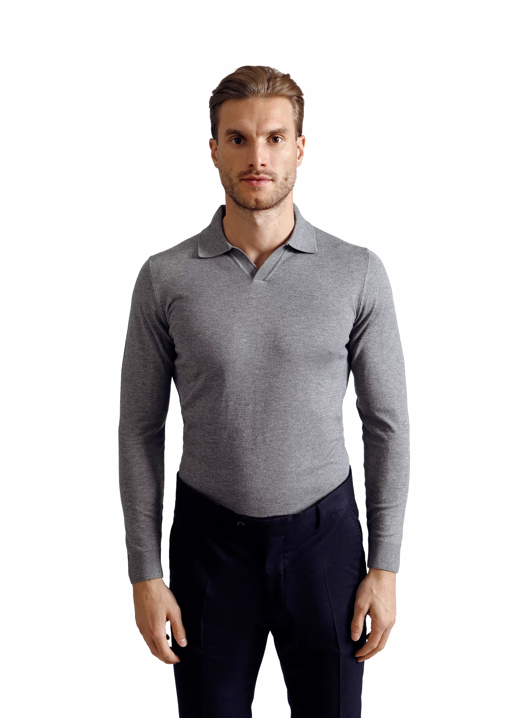 Long sleeves polo V with cashmere - Image 2