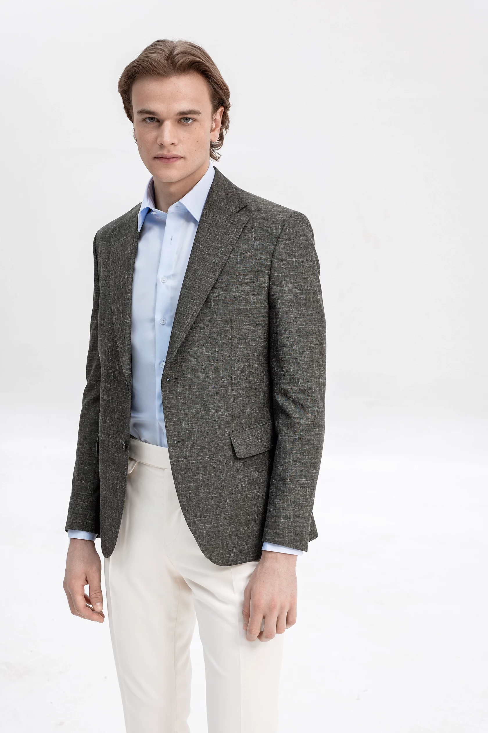Green blazer with silk and wool - Image 3