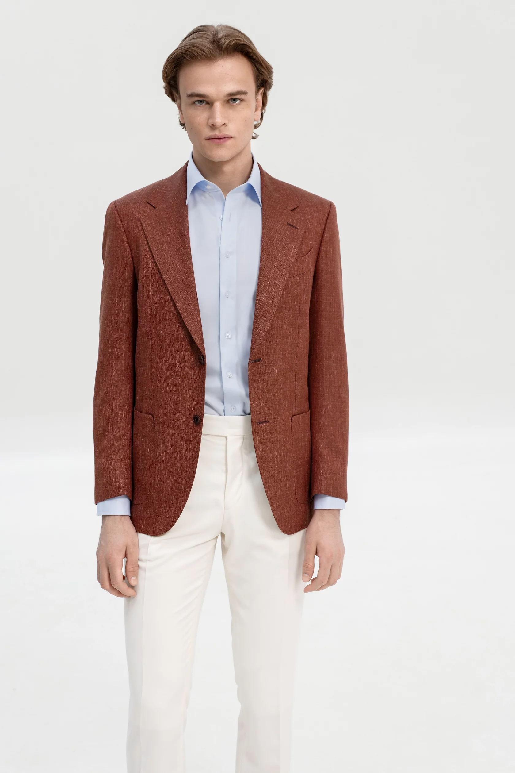 Orange blazer with wool, silk and linen