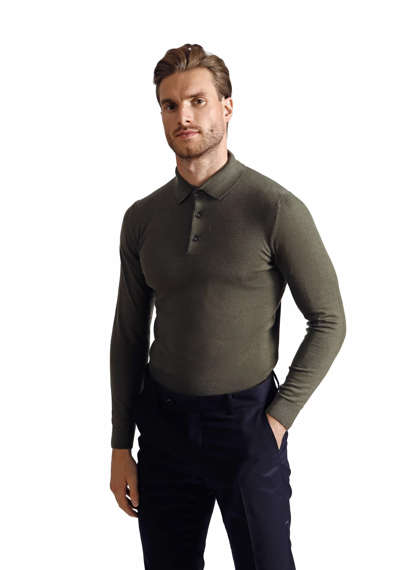 Long sleeves polo with cashmere