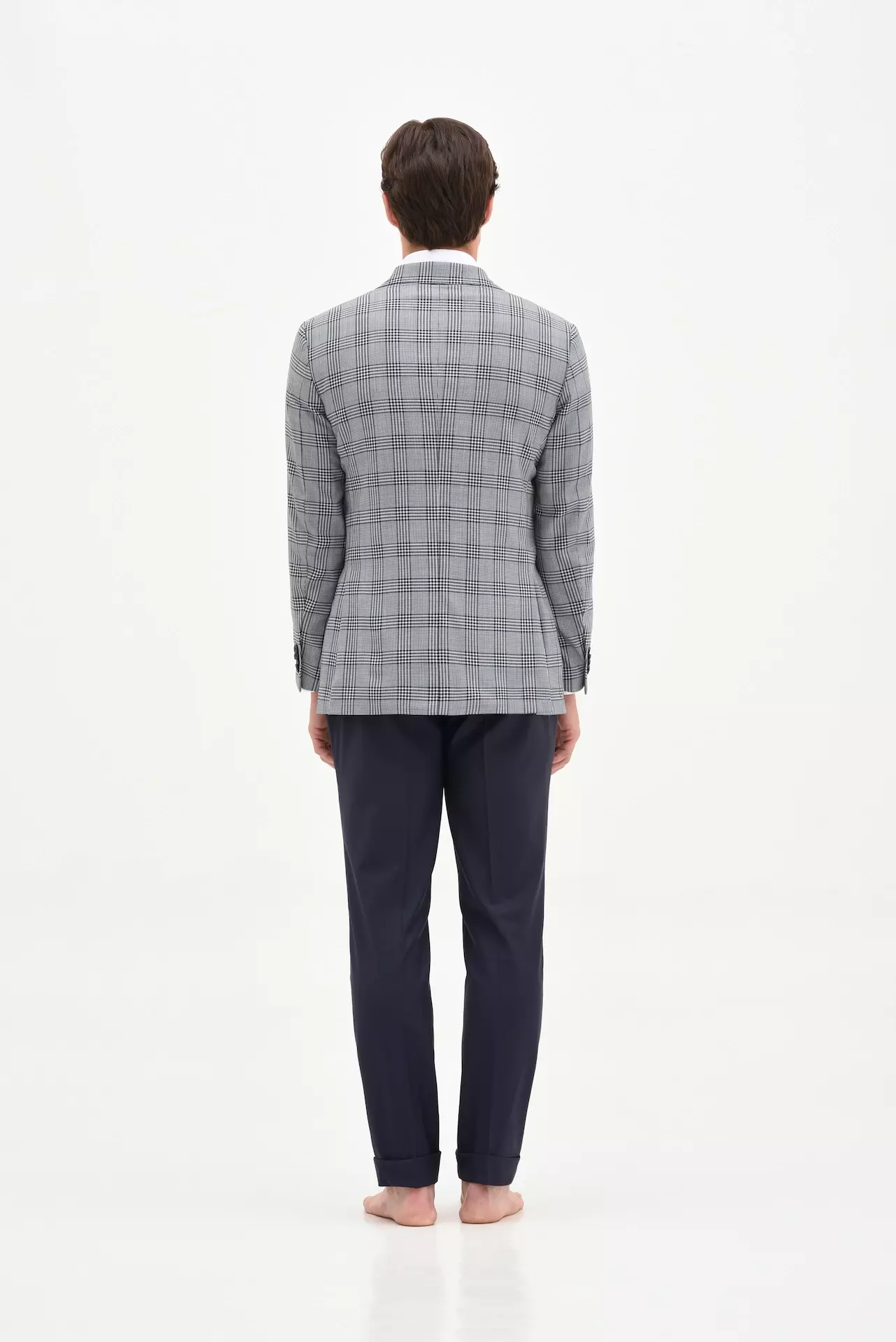 Navy blue caro double-breasted wool blazer - Image 3
