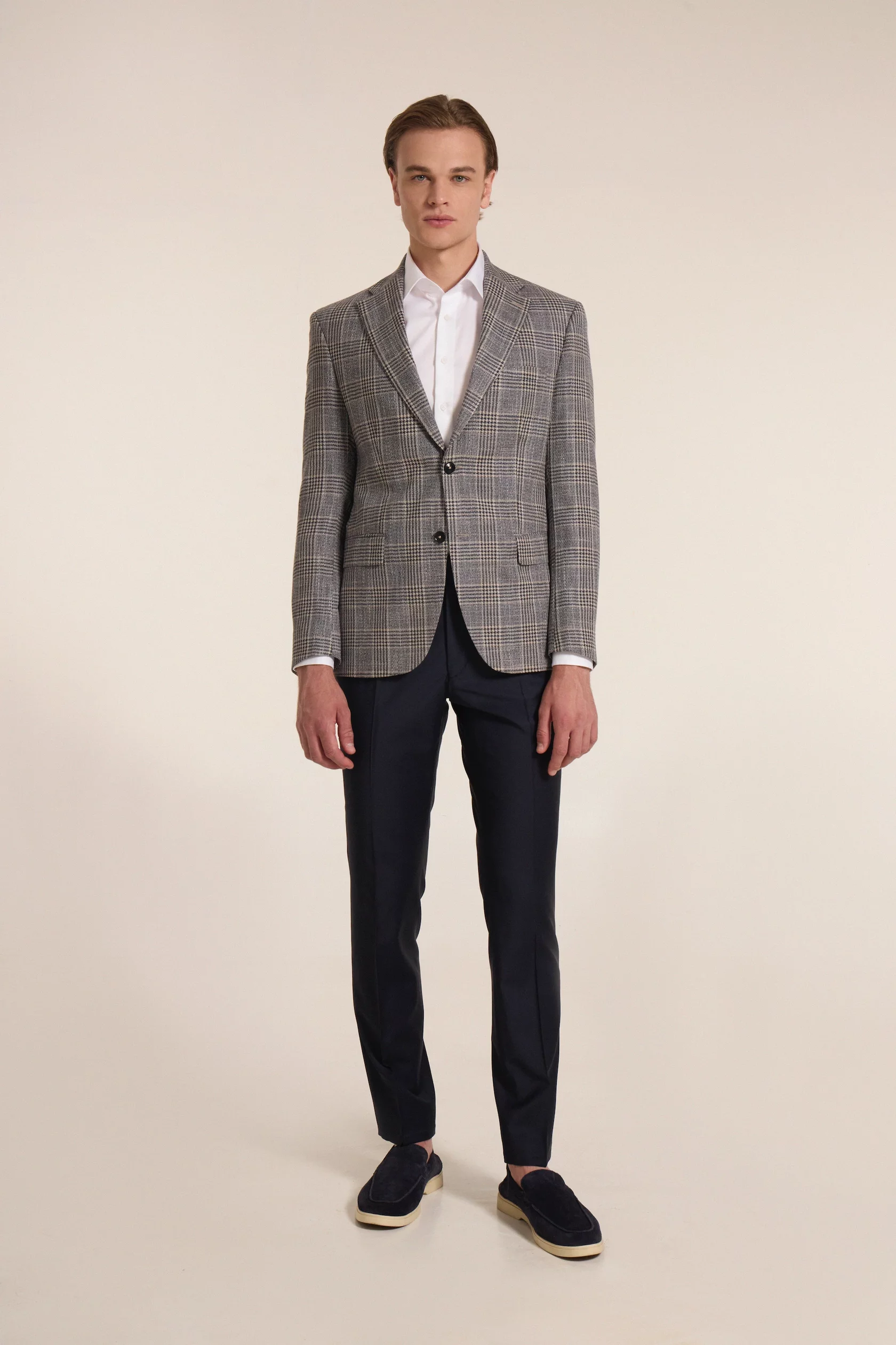 Caro navy blue blazer with wool, cotton and linen