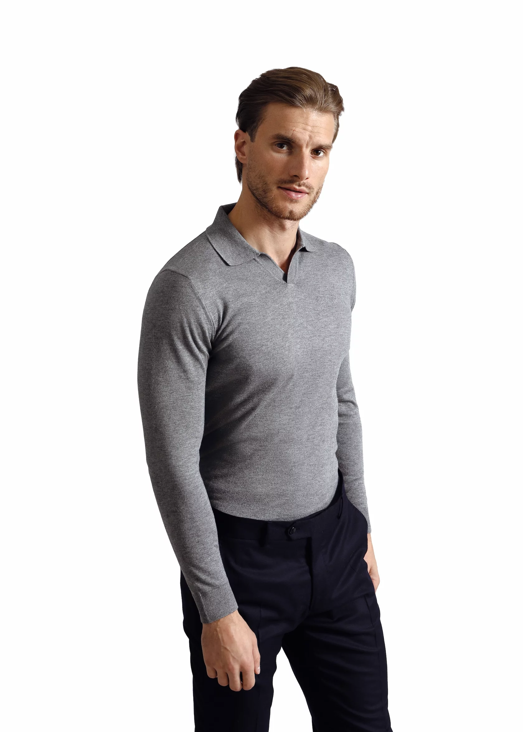 Long sleeves polo V with cashmere