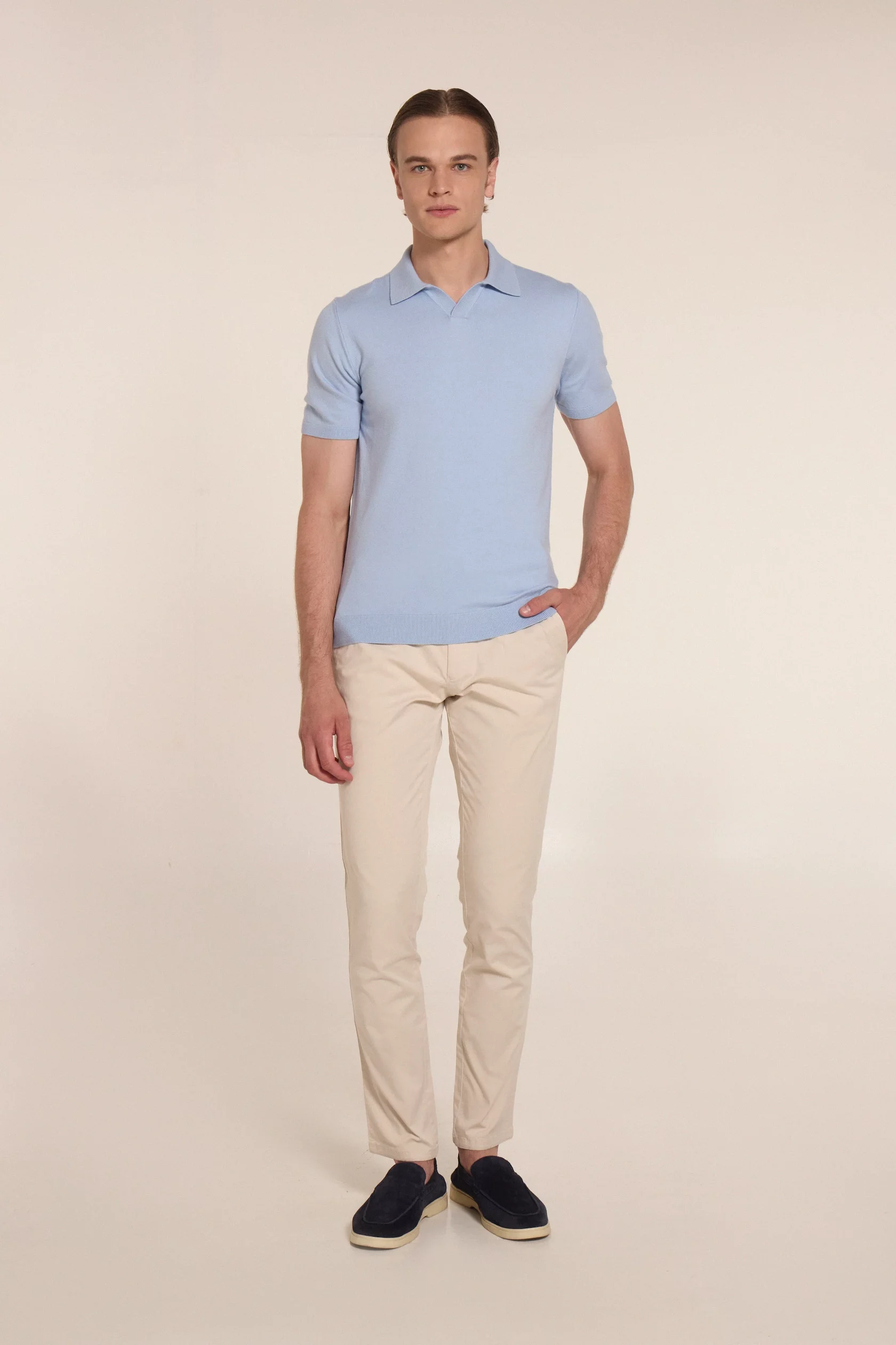 Dark green polo V with cashmere - Image 5