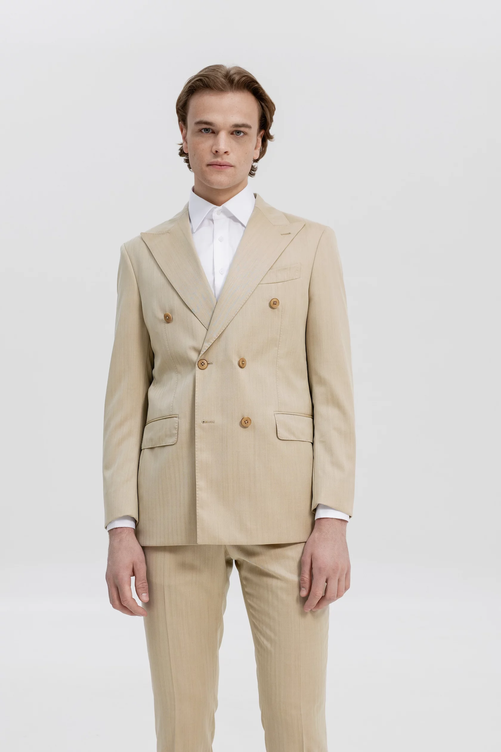 CREME DOUBLE-BREASTED SUIT WITH INVISIBLE STRIPES - Image 2