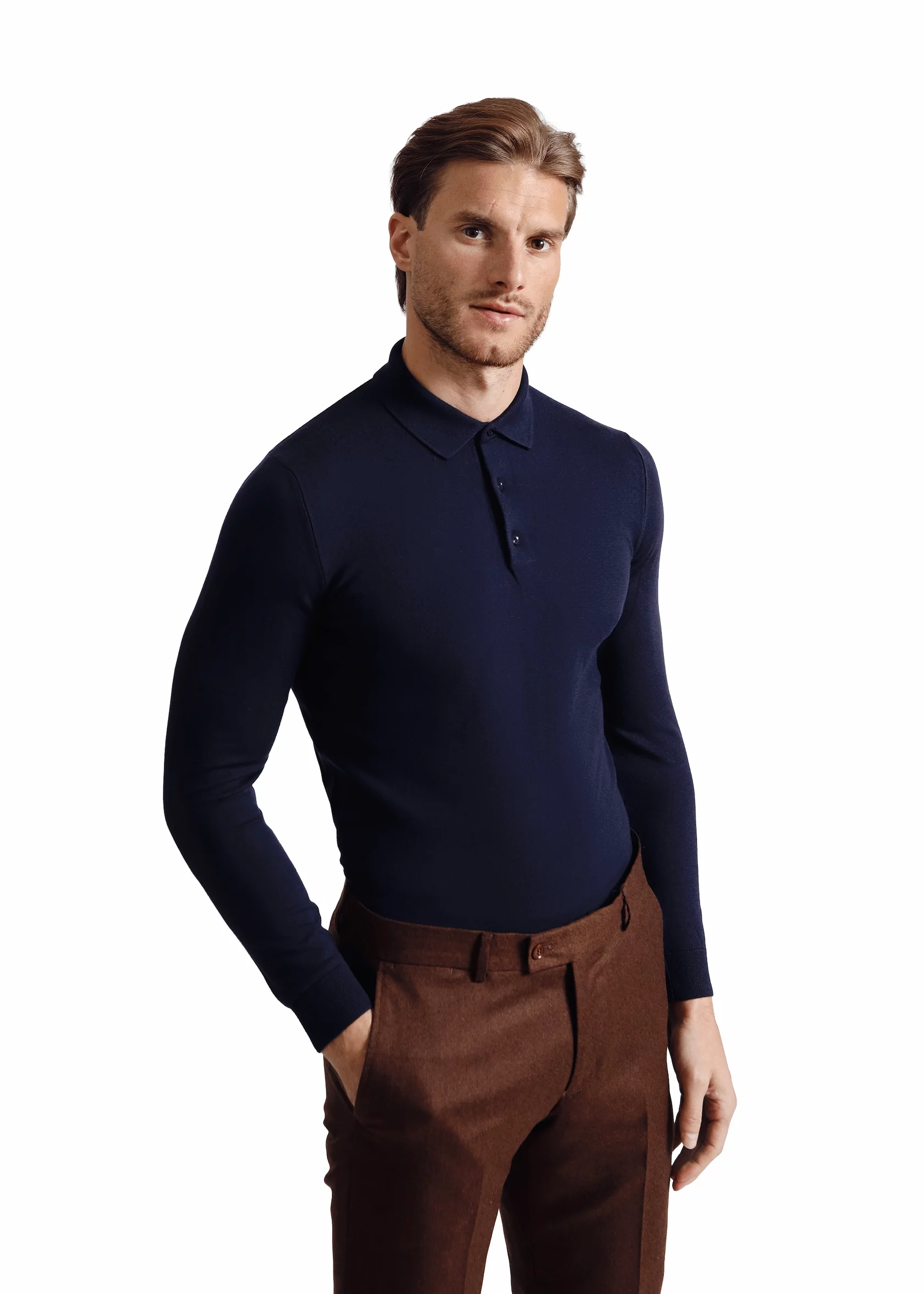 Long sleeves polo with cashmere
