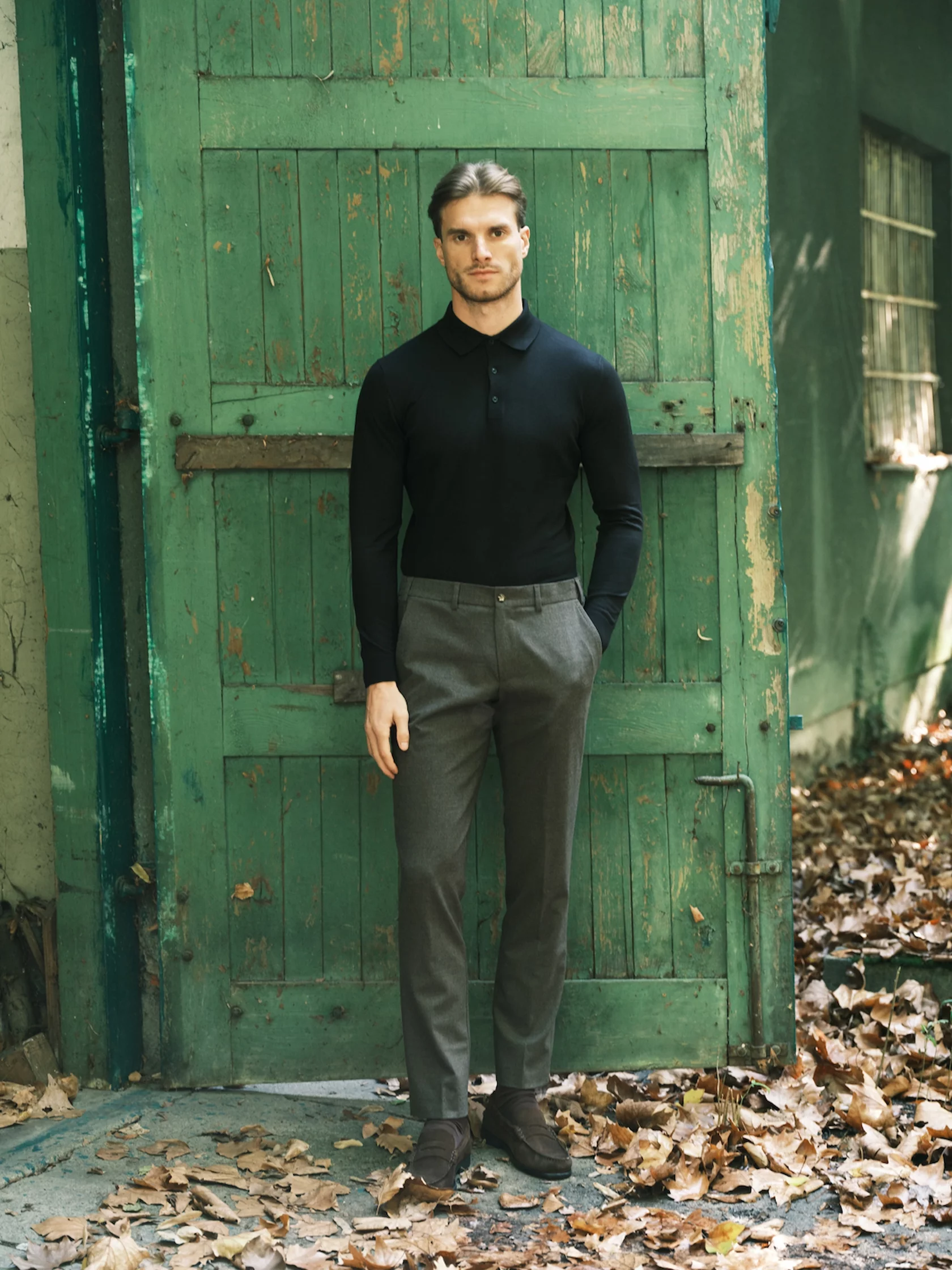 Long sleeves polo with cashmere