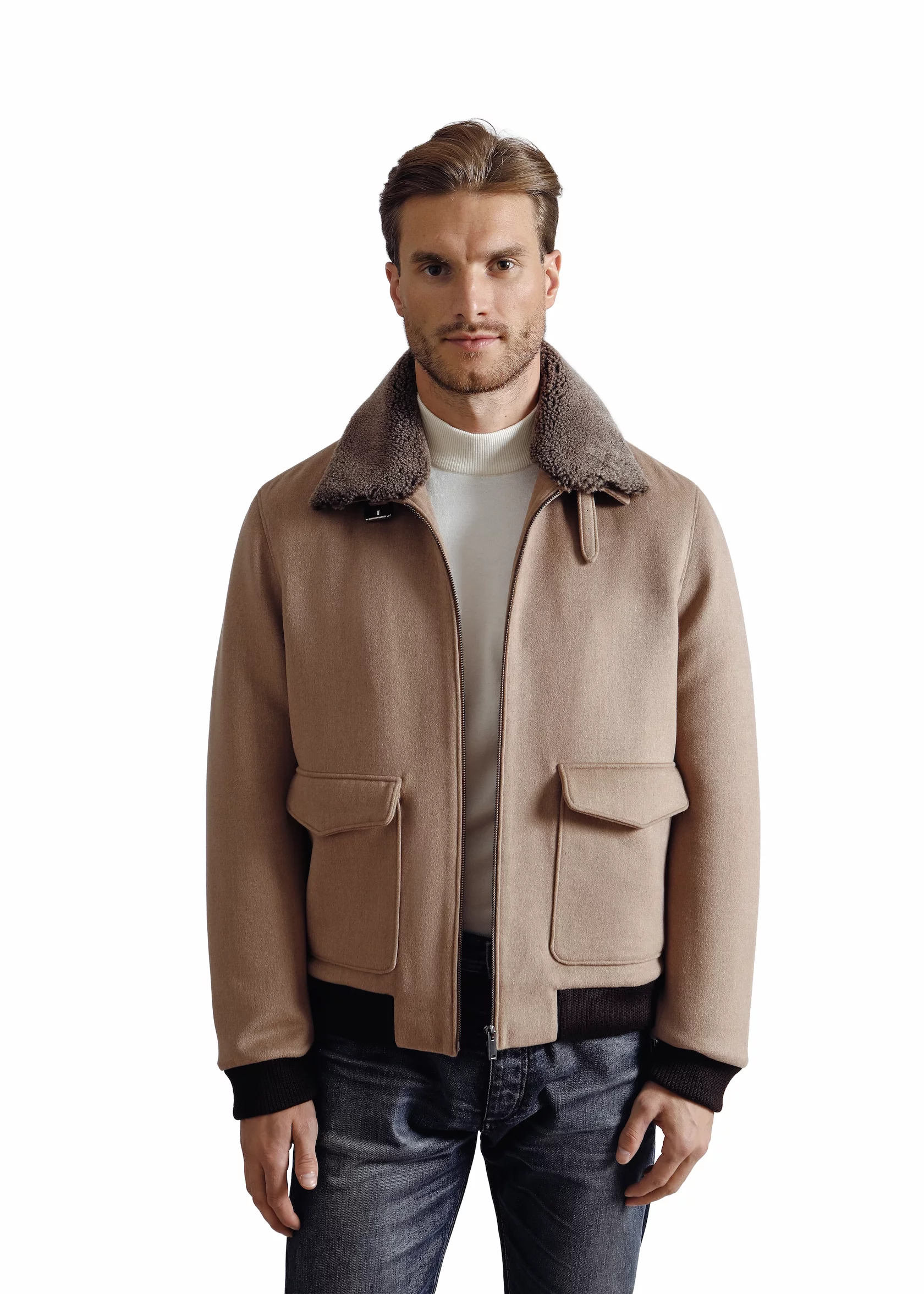 The Prince Harry jacket with camel wool and shearling