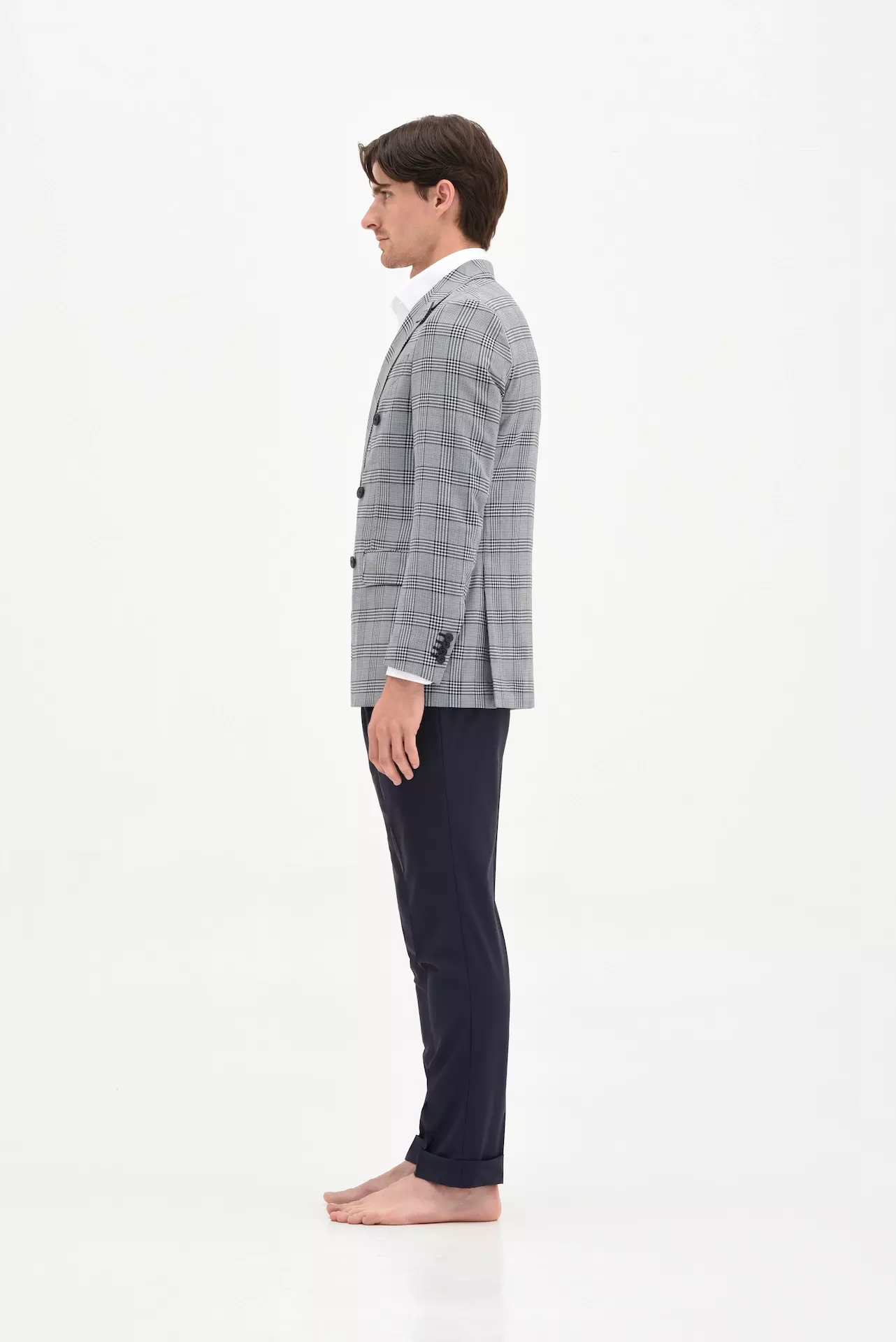 Navy blue caro double-breasted wool blazer - Image 2