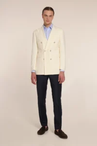 The creme double-breasted blazer