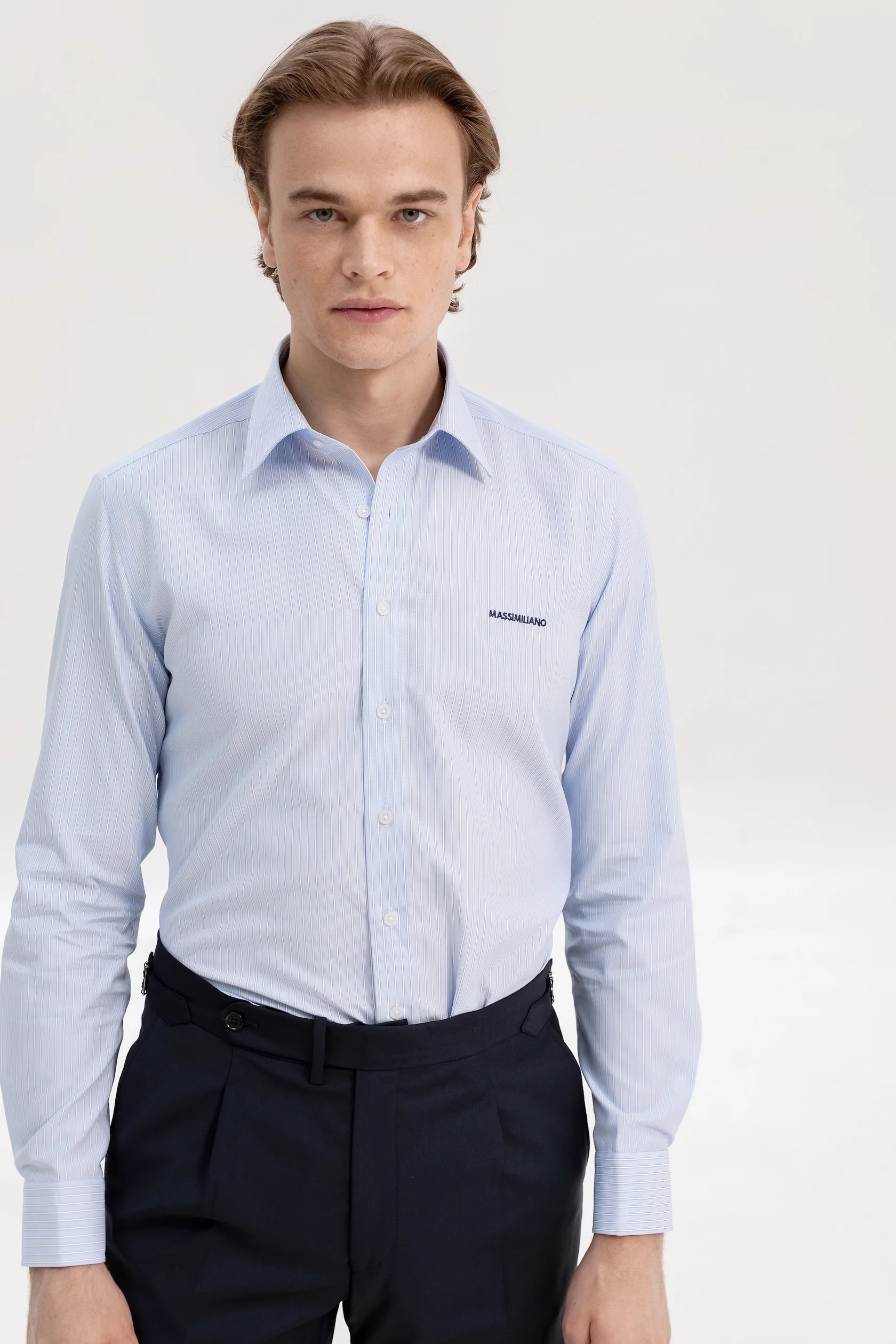 Non iron baby blue shirt with microstripes - Image 3