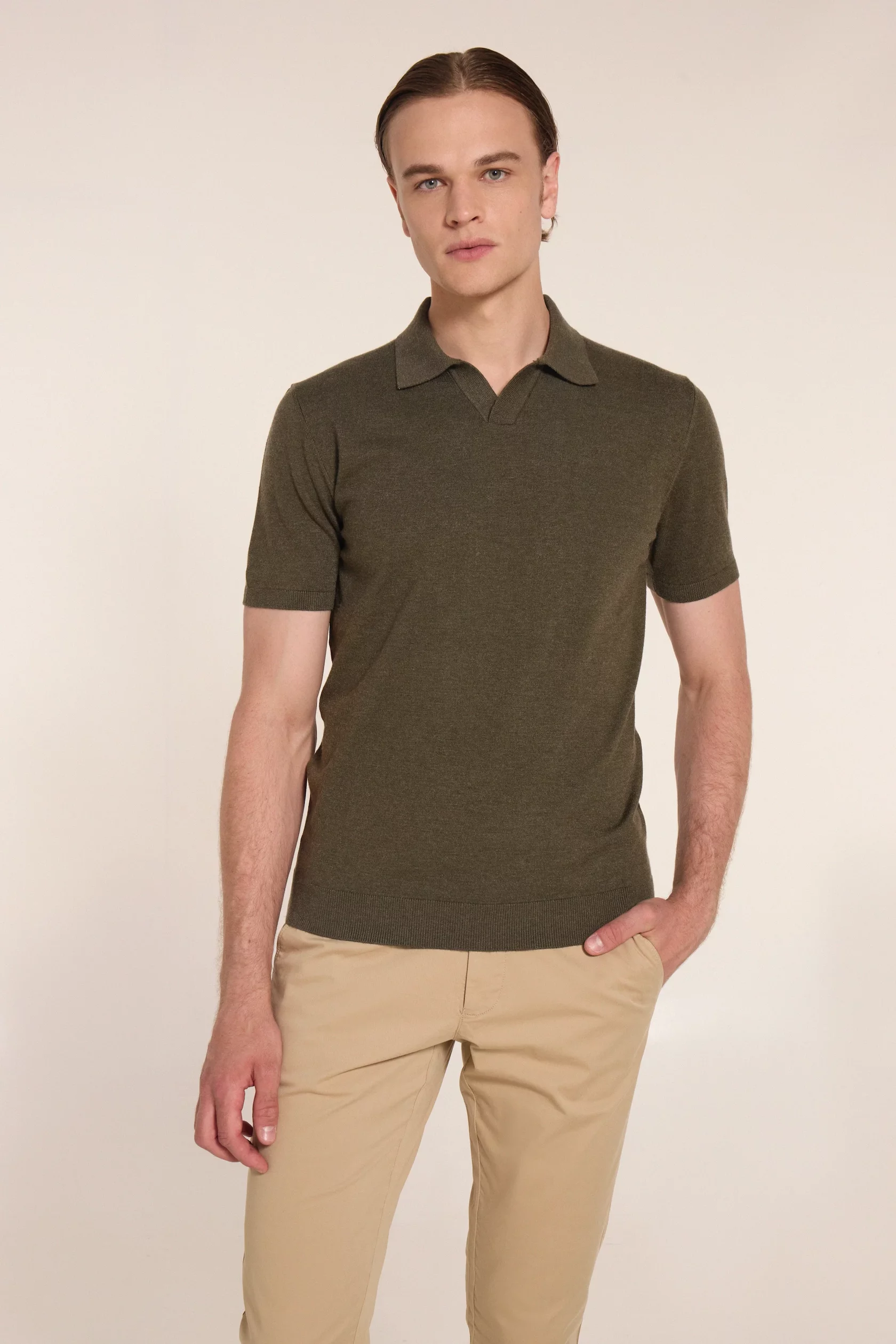 Dark green polo V with cashmere