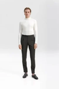 Dark chocolate brown 4-season wool trousers