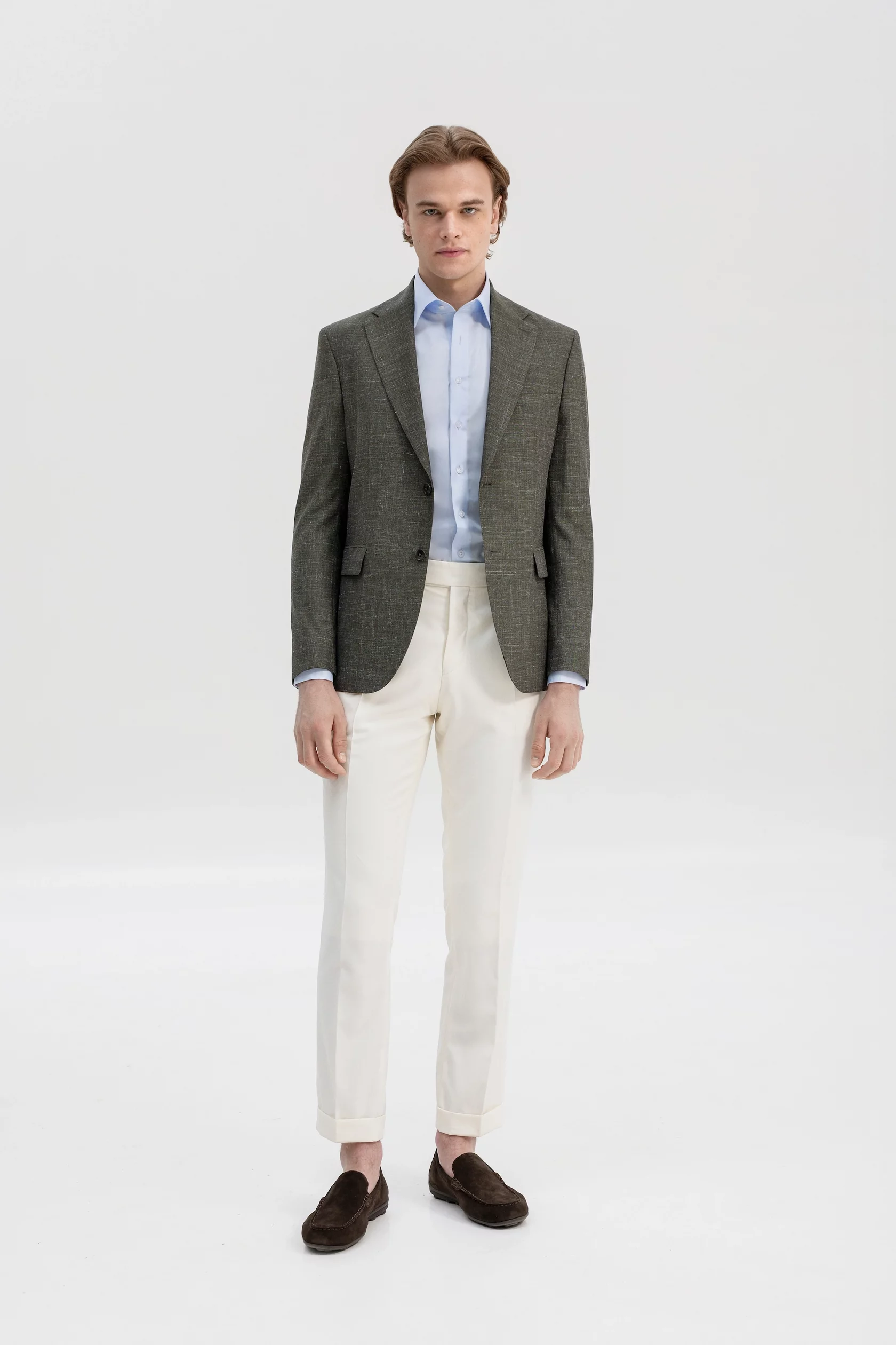Green blazer with silk and wool