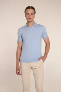 Baby blue polo V with cashmere